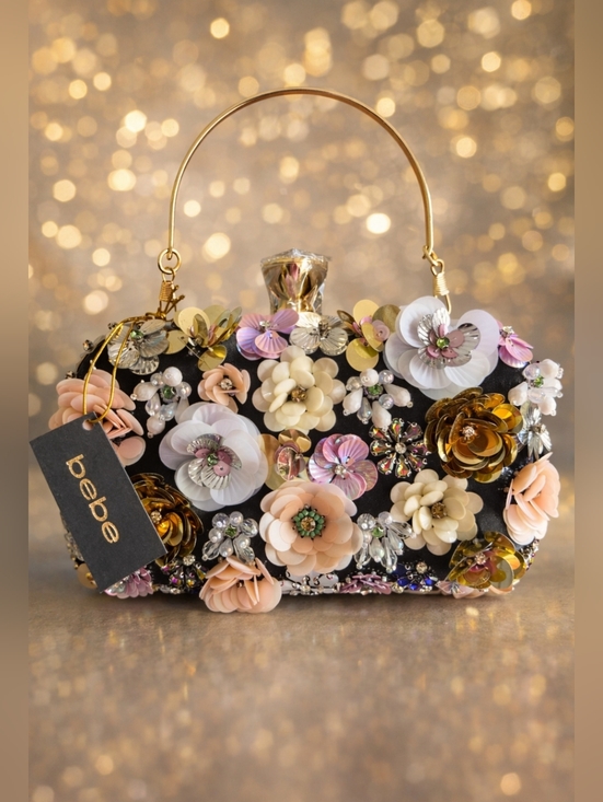 bebe Handbags - Bebe Daisy Floral Embellished Clutch NWT | 3D Flower Evening Bag w/ Strap